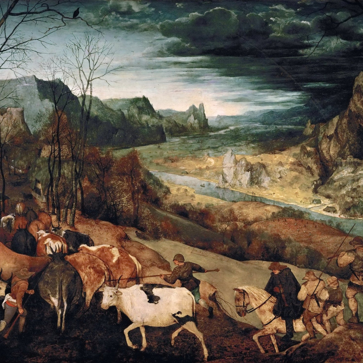 People Oil Painting - Shepherds Driving Cattle Through Valley - Oil Painting Haven
