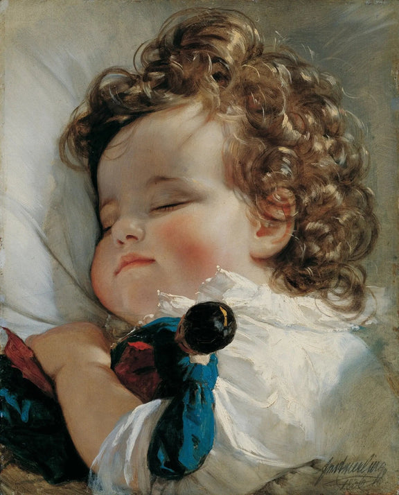 People Oil Painting - Sleeping Child with Doll - Oil Painting Haven