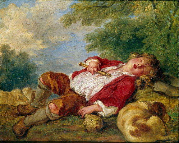 People Oil Painting - Sleeping Shepherd Boy with Dog - Oil Painting Haven