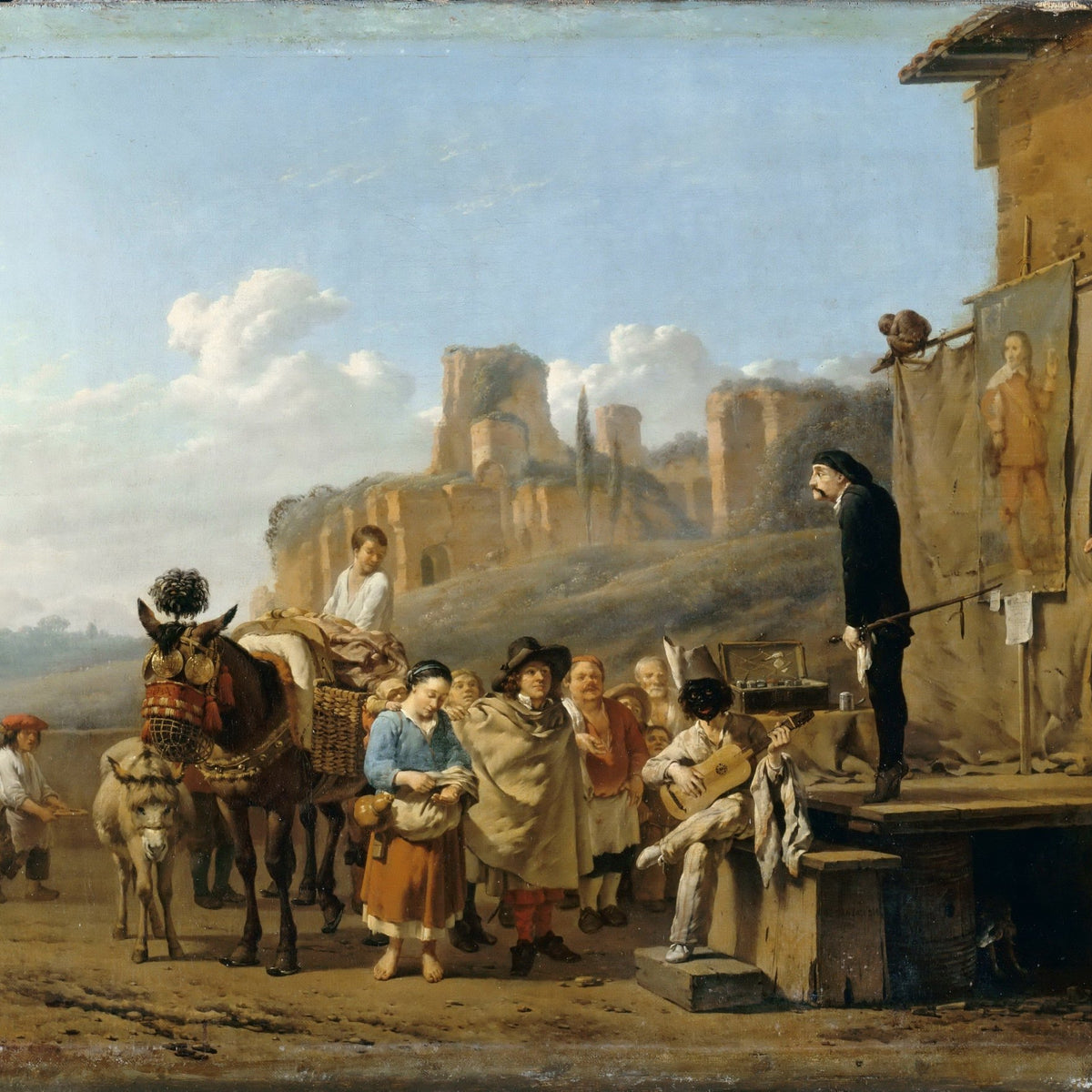 People Oil Painting - Street Performers and Travelers Scene - Oil Painting Haven