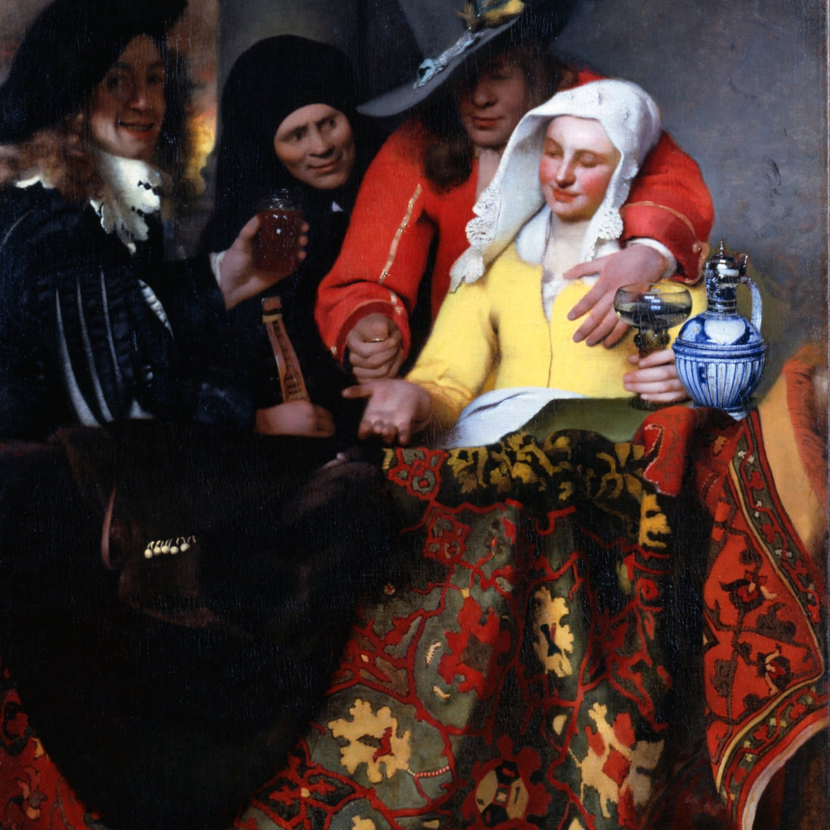 People Oil Painting - Tavern Scene with Figures and Wine - Oil Painting Haven