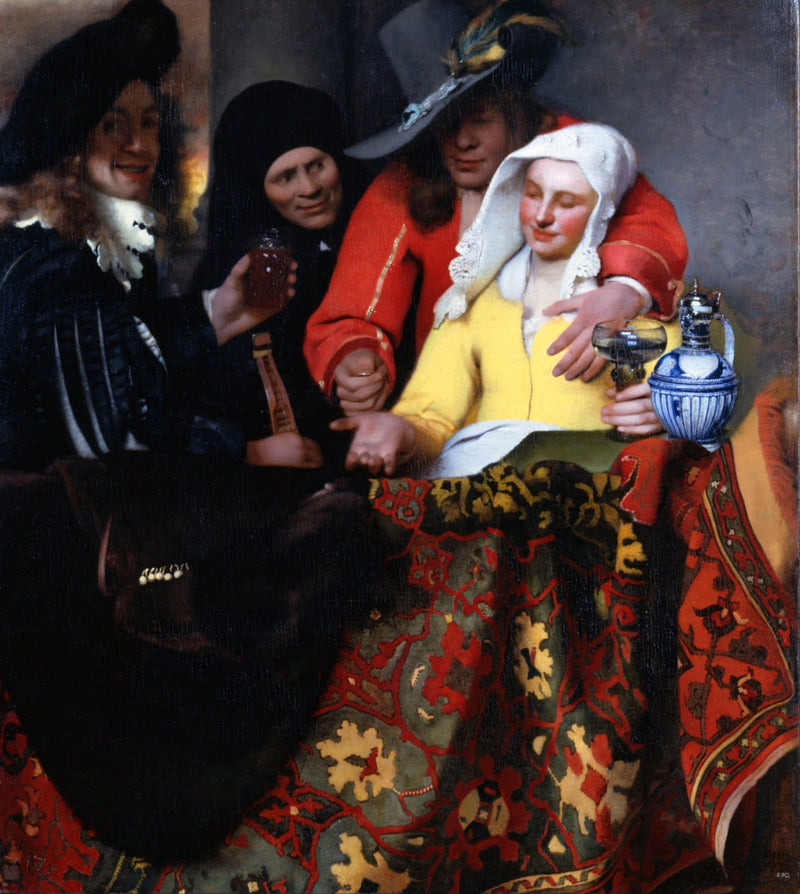 People Oil Painting - Tavern Scene with Figures and Wine - Oil Painting Haven