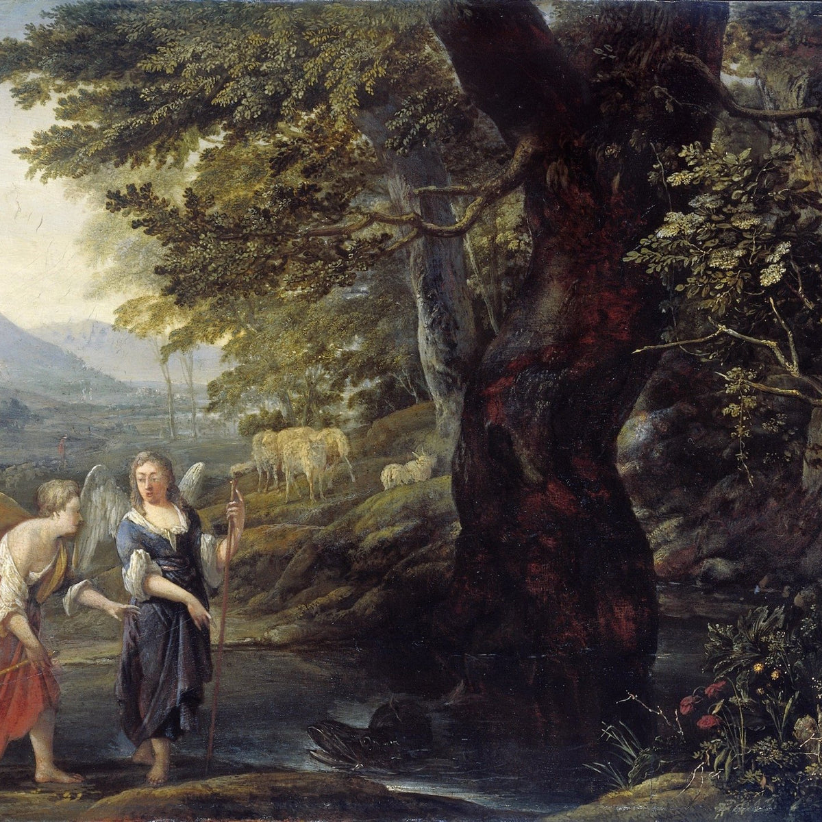 People Oil Painting - Tobias and Angel in Pastoral Landscape - Oil Painting Haven