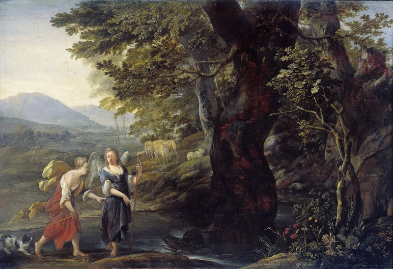People Oil Painting - Tobias and Angel in Pastoral Landscape - Oil Painting Haven