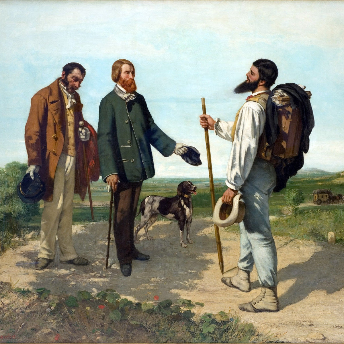 People Oil Painting - Travelers Meeting on Countryside Road - Oil Painting Haven