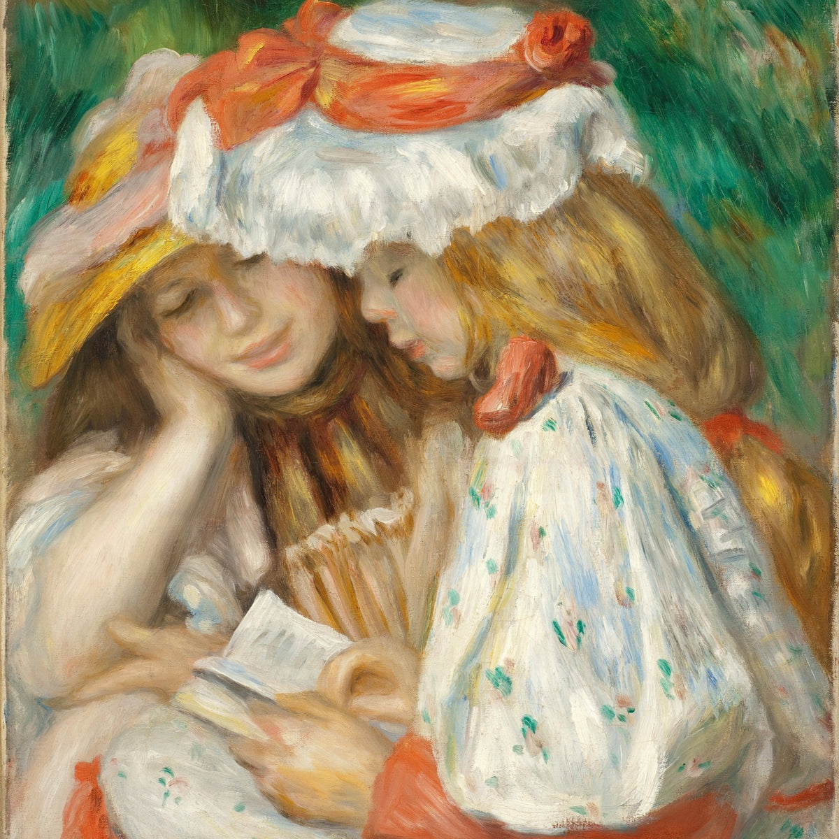 People Oil Painting - Two Girls Reading in Soft Impressionist Style - Oil Painting Haven