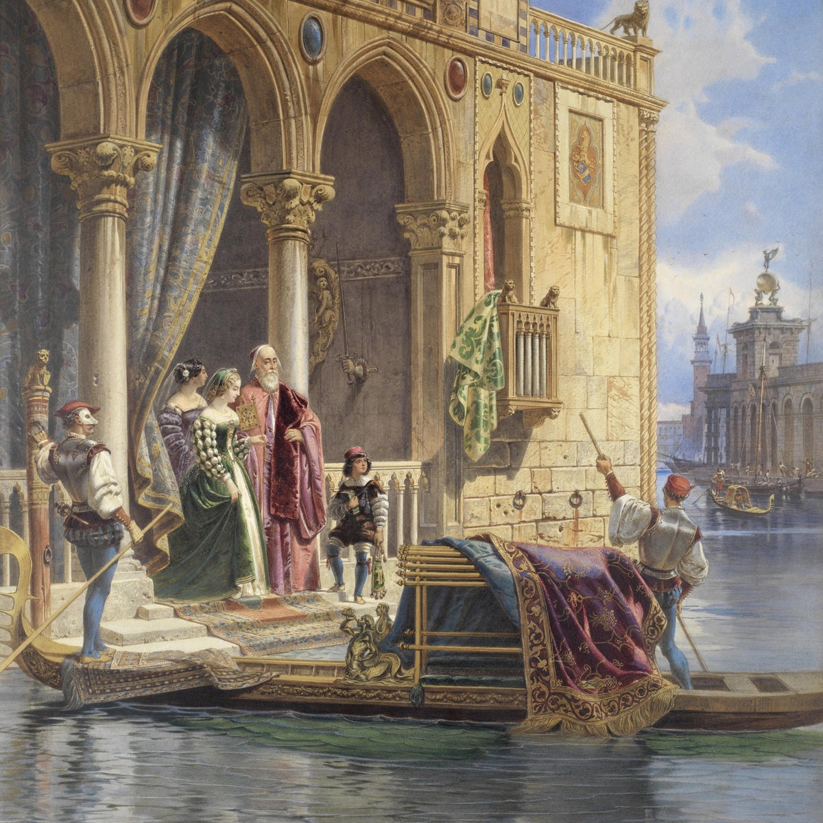 People Oil Painting - Venetian Nobles Boarding a Gondola - Oil Painting Haven