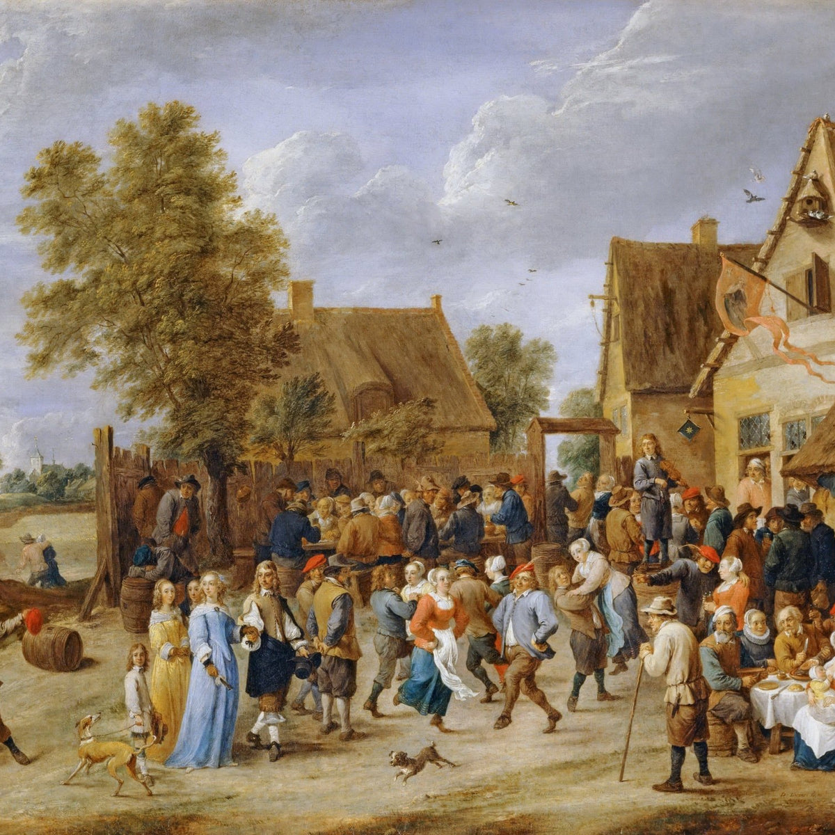 People Oil Painting - Village Festival Scene with Figures - Oil Painting Haven