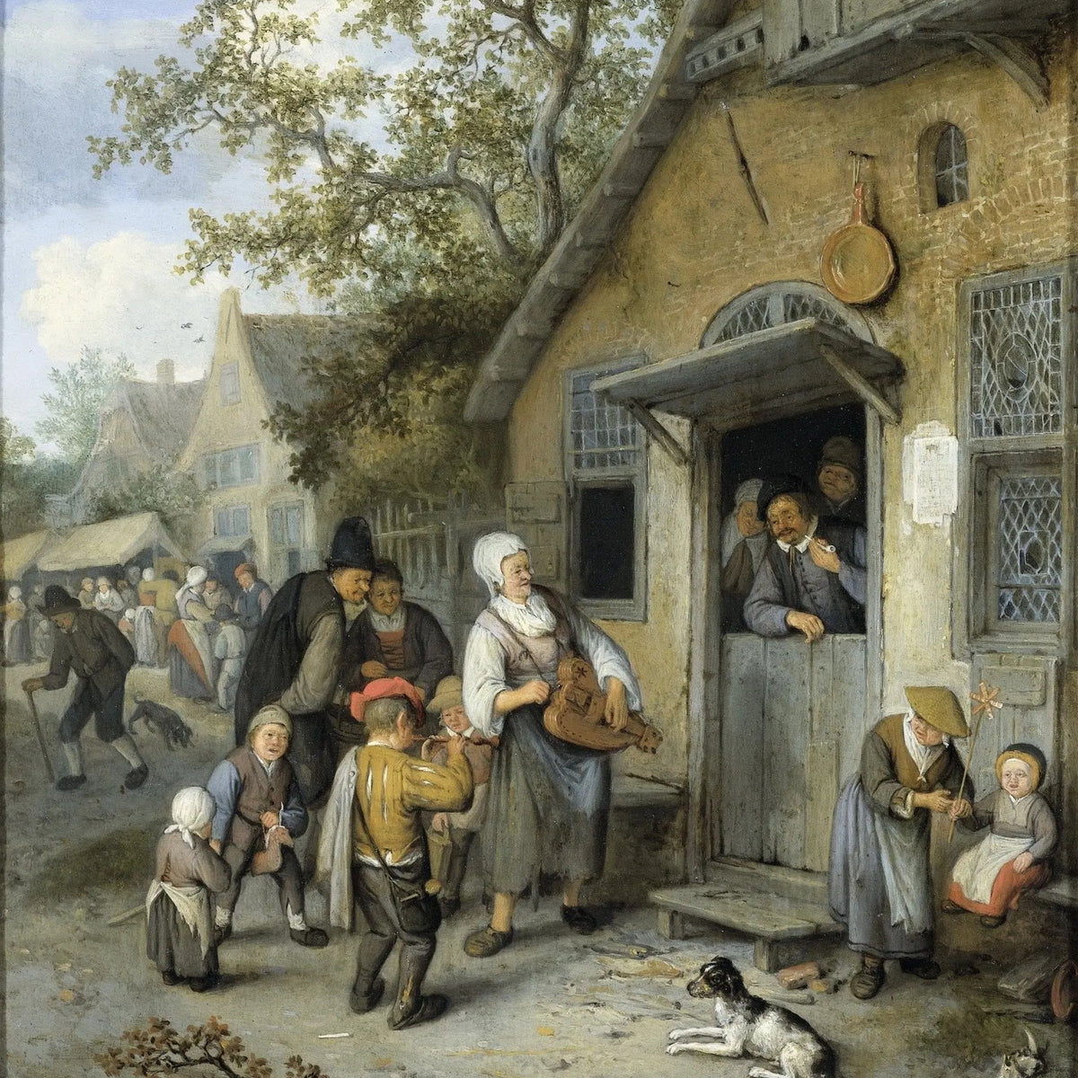 People Oil Painting - Village Scene with Musicians and Figures - Oil Painting Haven