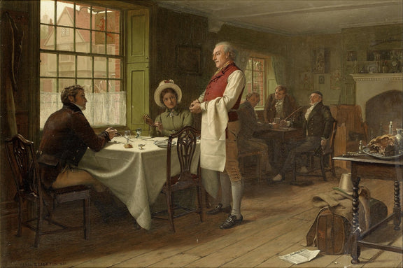 People Oil Painting - Vintage Dining Scene with Figures Indoors - Oil Painting Haven