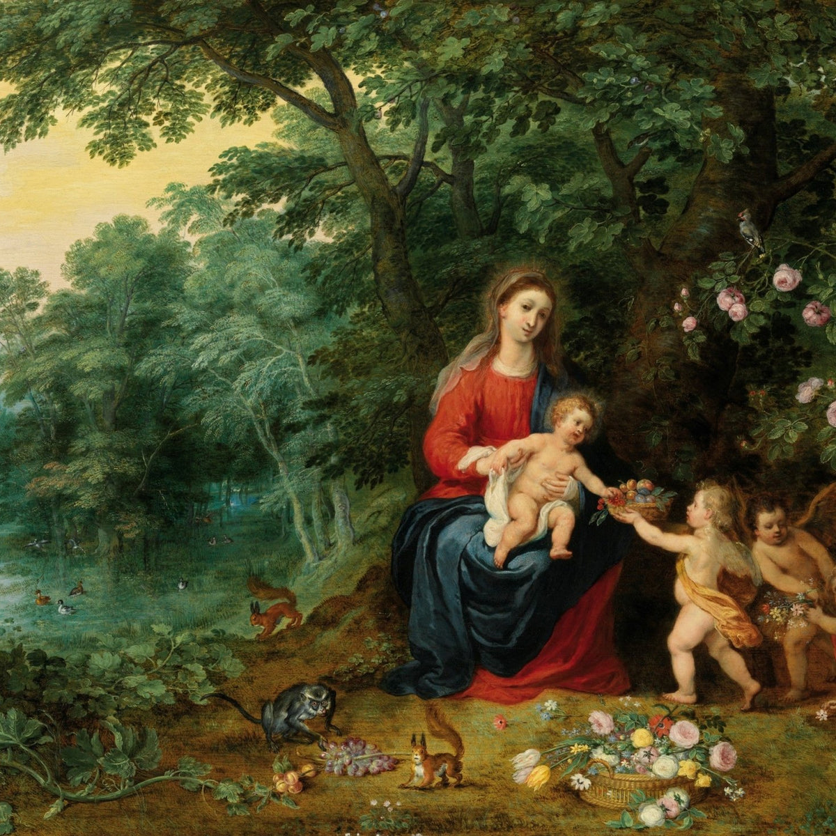 People Oil Painting - Virgin and Child with Putti Landscape - Oil Painting Haven
