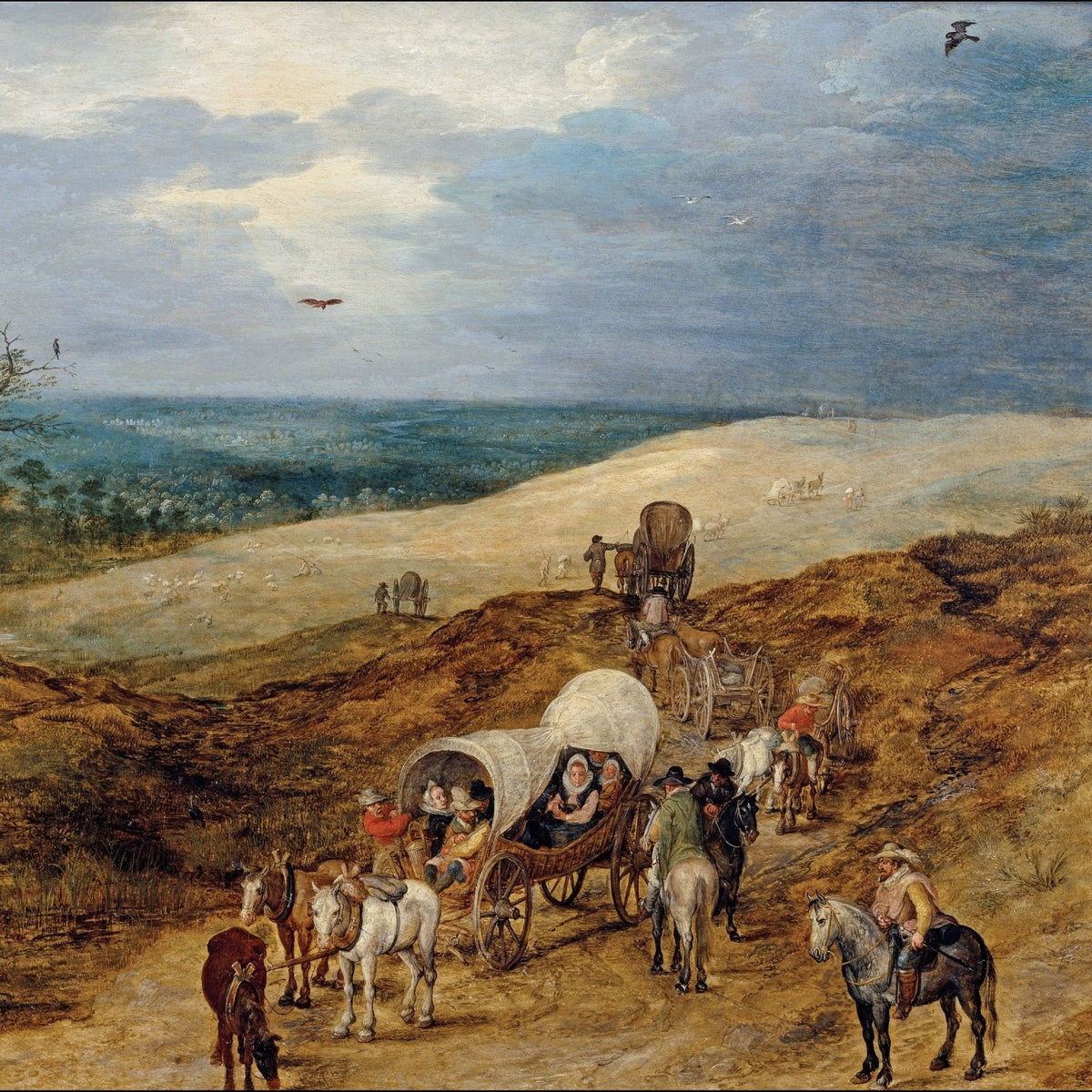 People Oil Painting - Wagon Caravan Crossing a Vast Countryside - Oil Painting Haven