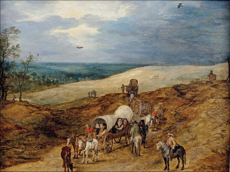 People Oil Painting - Wagon Caravan Crossing a Vast Countryside - Oil Painting Haven