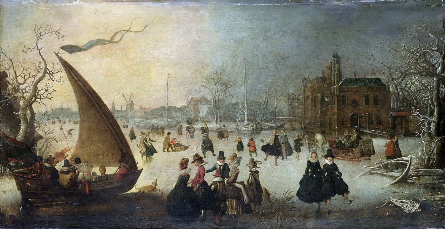 People Oil Painting - Winter Ice Skating Scene by Dutch Canal - Oil Painting Haven