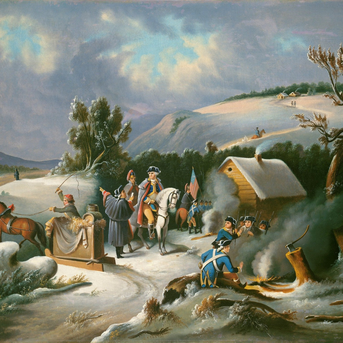 People Oil Painting - Winter Military Scene Colonial Life - Oil Painting Haven