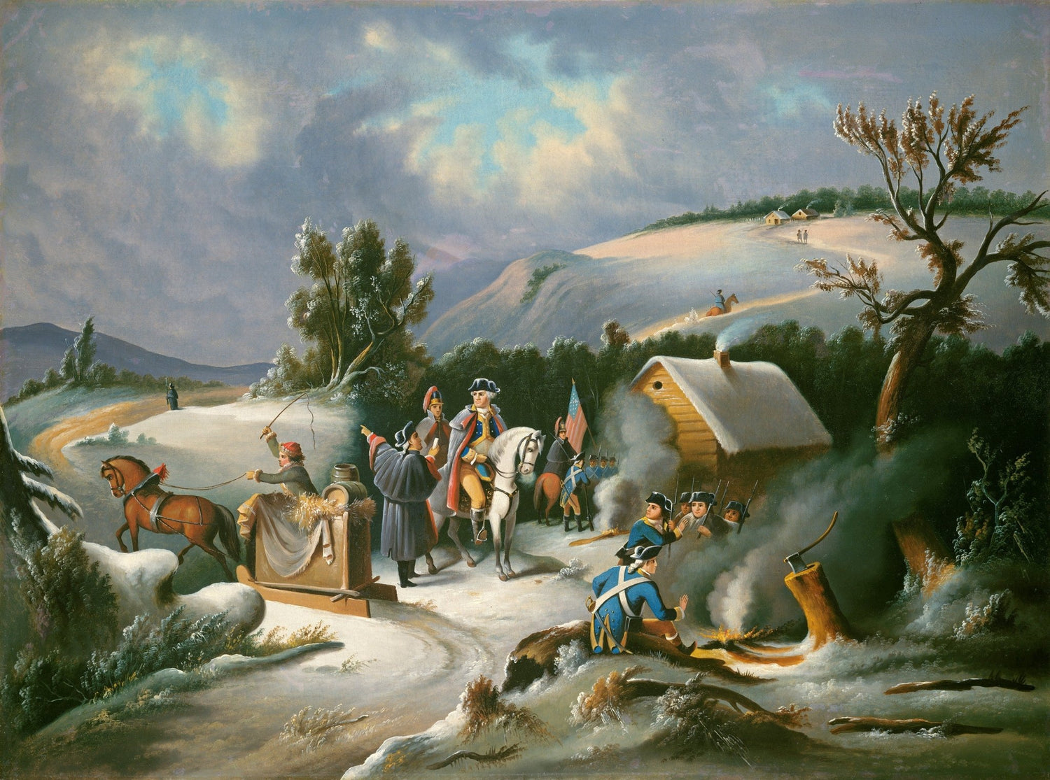 People Oil Painting - Winter Military Scene Colonial Life - Oil Painting Haven