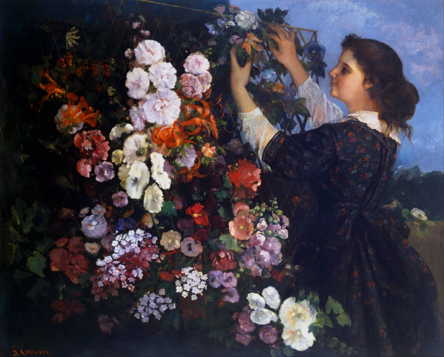 People Oil Painting - Woman Arranging Flowers in Garden - Oil Painting Haven