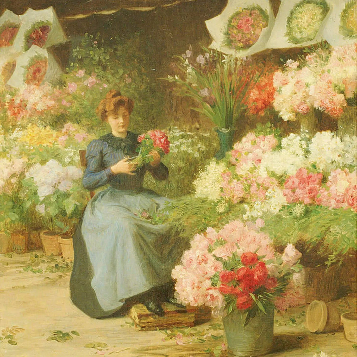 People Oil Painting - Woman Arranging Flowers - Oil Painting Haven