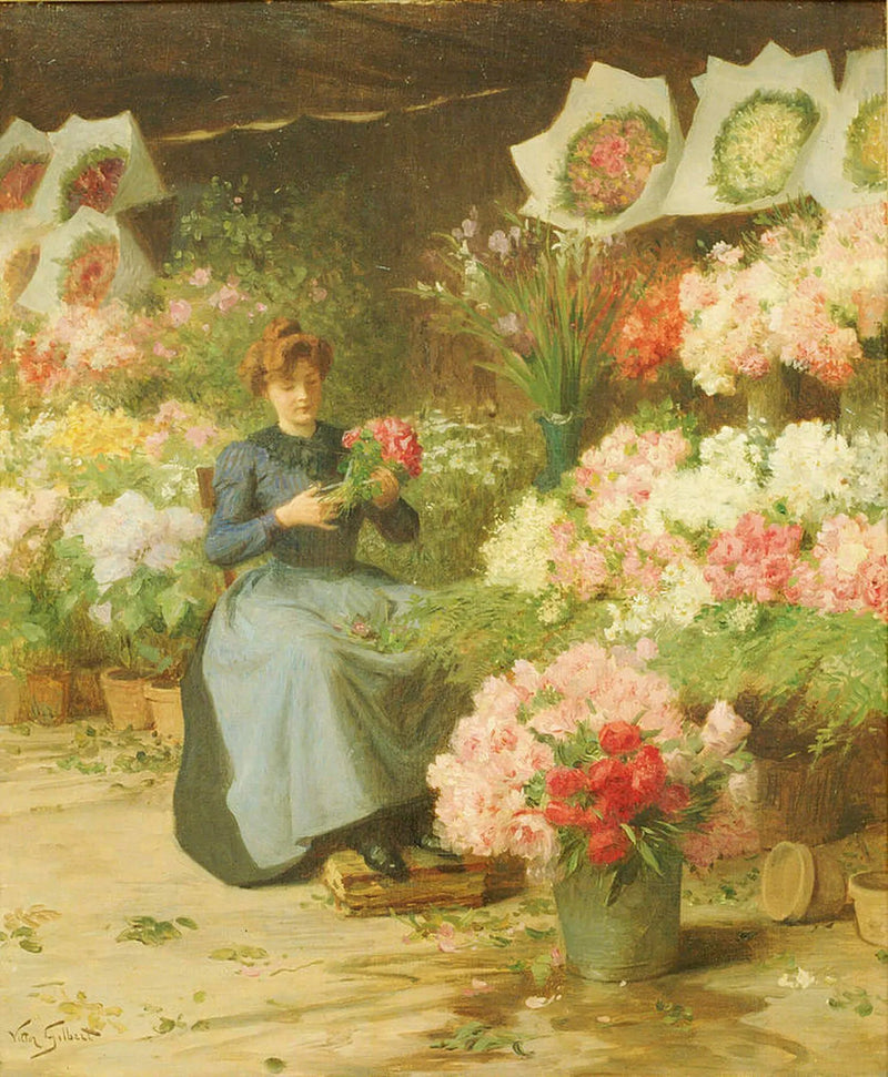 People Oil Painting - Woman Arranging Flowers - Oil Painting Haven