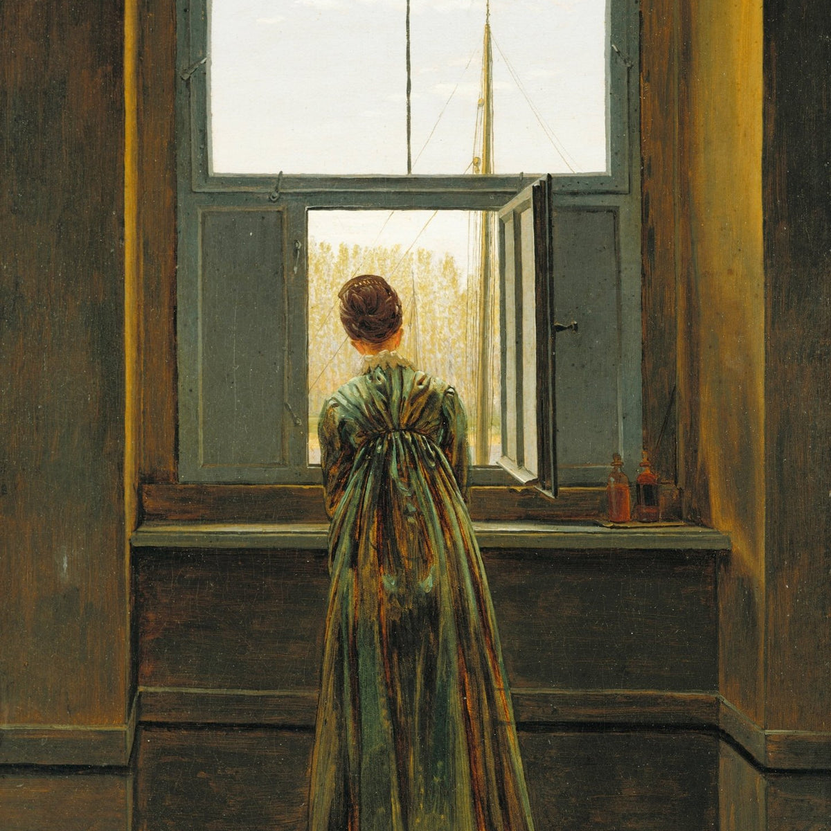People Oil Painting - Woman at Window in Quiet Interior Scene - Oil Painting Haven