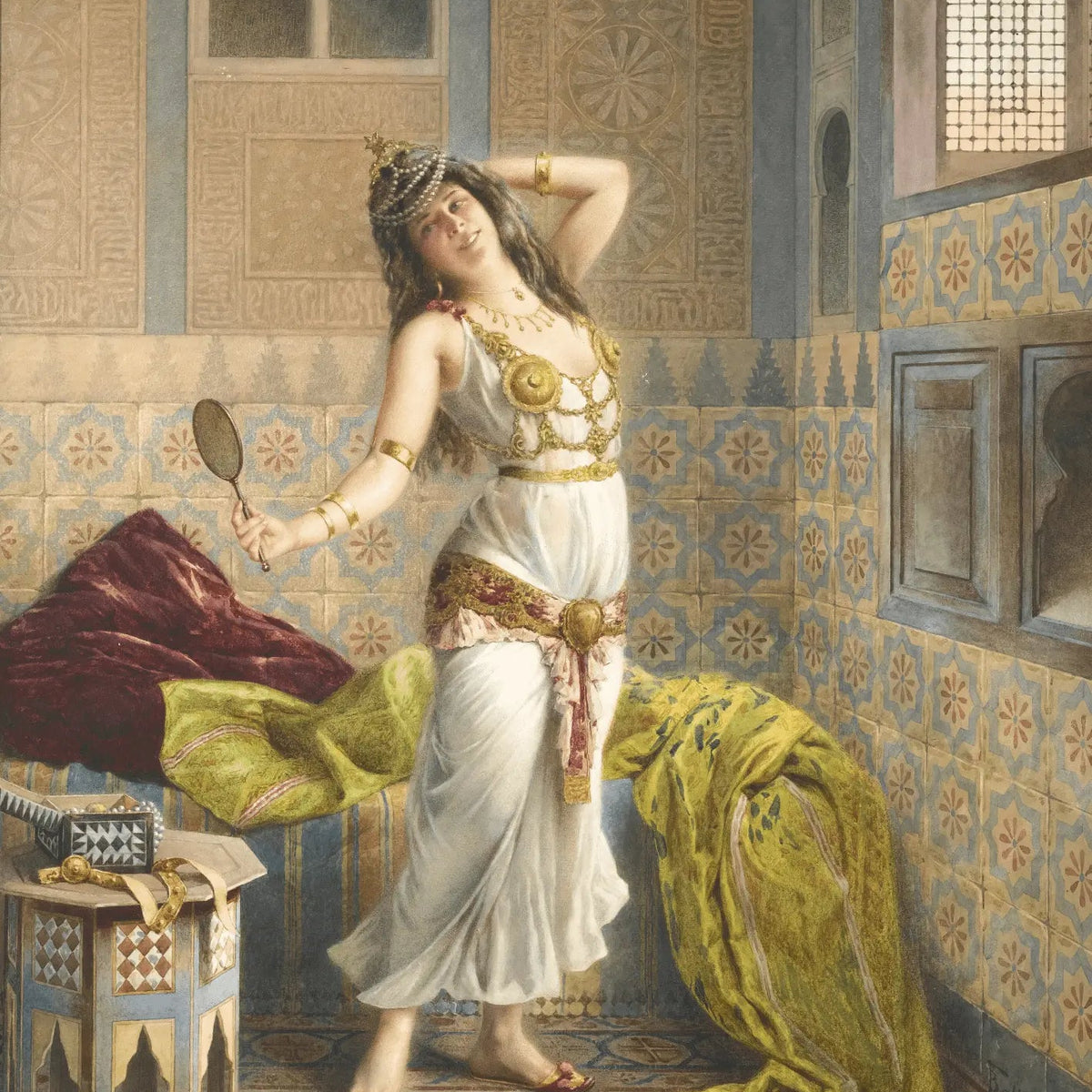 People Oil Painting - Woman in Ornate Indoor Setting - Oil Painting Haven