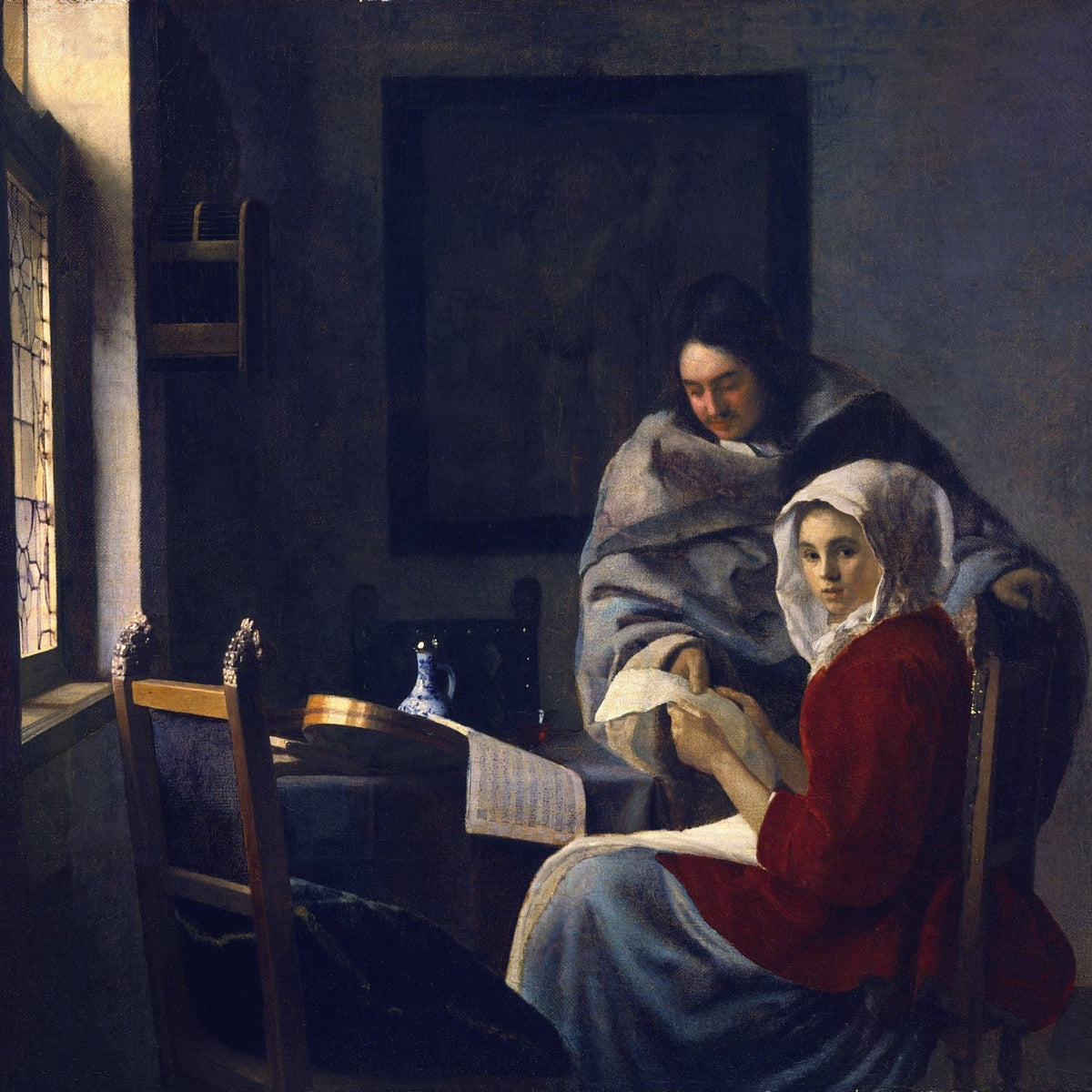 People Oil Painting - Woman Interrupted at Music Interior Scene - Oil Painting Haven