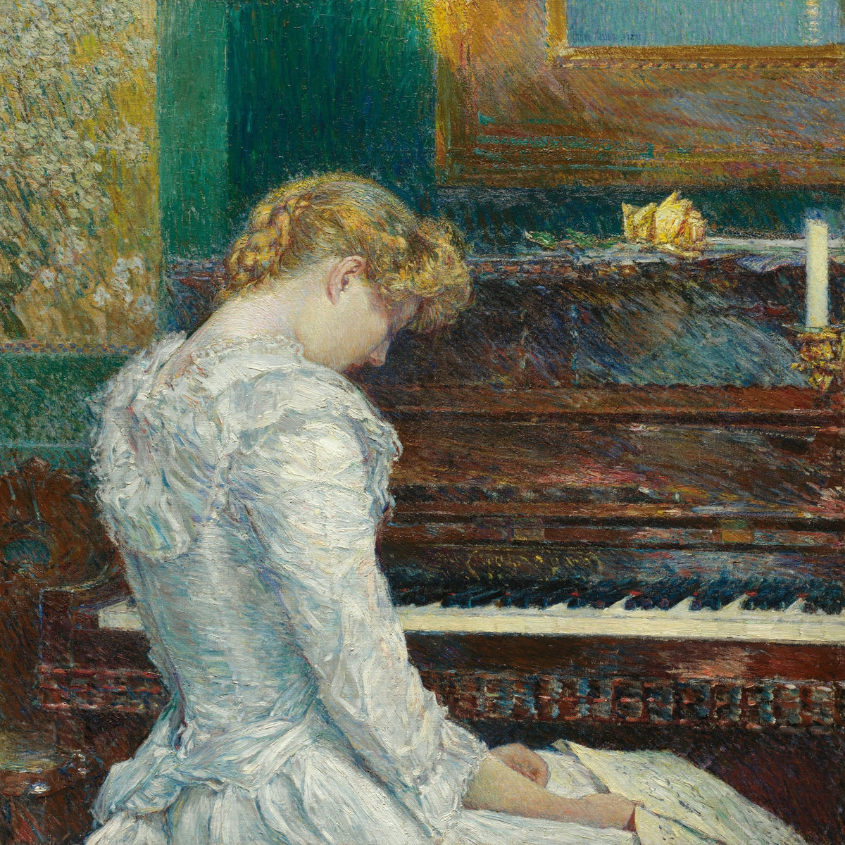 People Oil Painting - Woman Playing Piano in a Quiet Interior - Oil Painting Haven