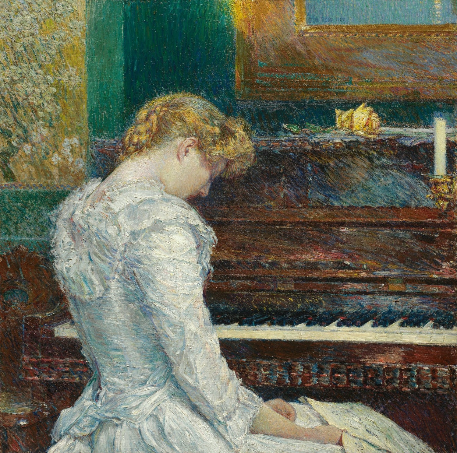 People Oil Painting - Woman Playing Piano in a Quiet Interior - Oil Painting Haven