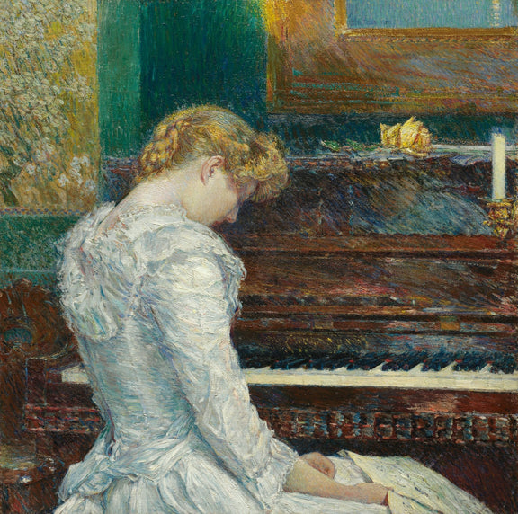 People Oil Painting - Woman Playing Piano in a Quiet Interior - Oil Painting Haven