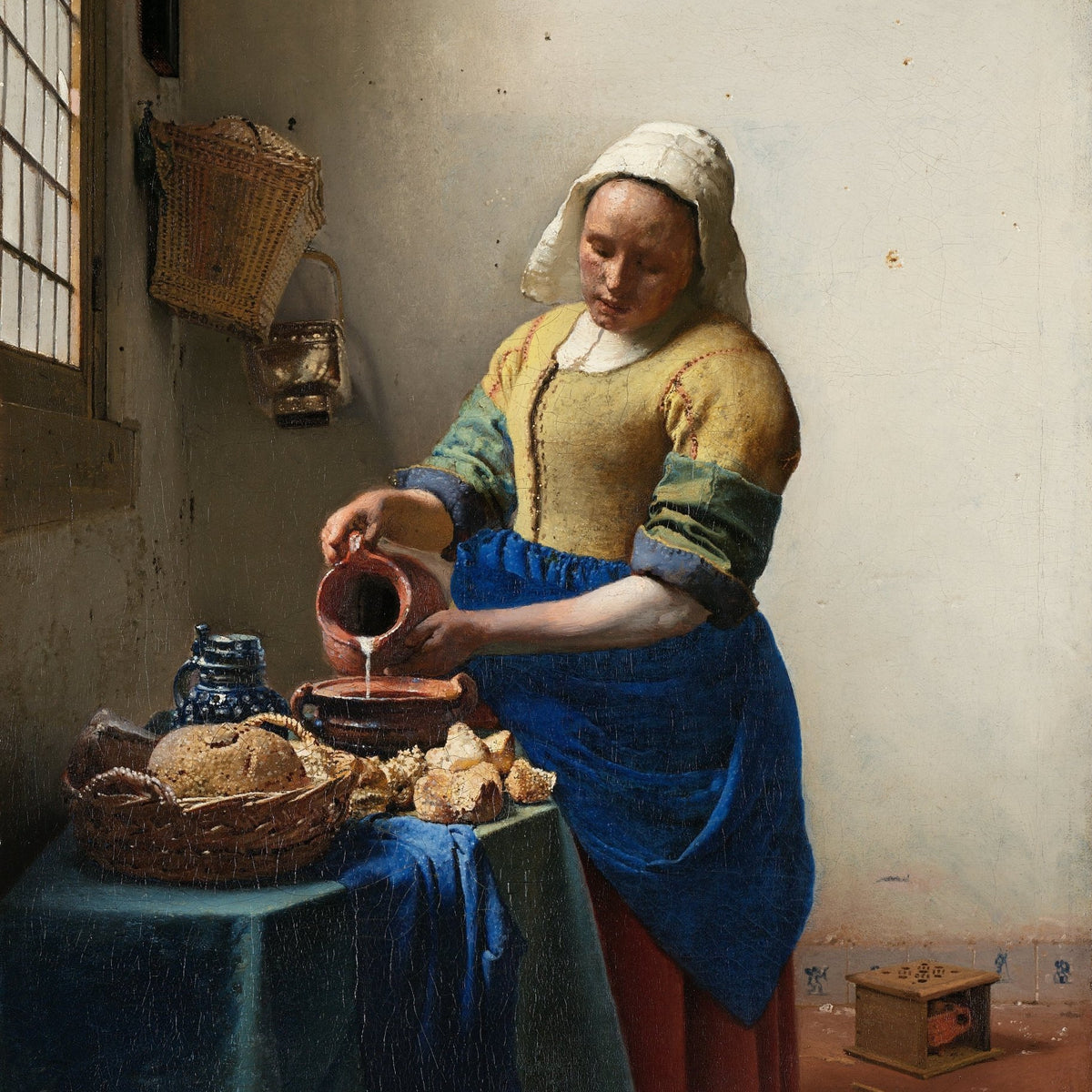 People Oil Painting - Woman Pouring Milk Interior Scene - Oil Painting Haven