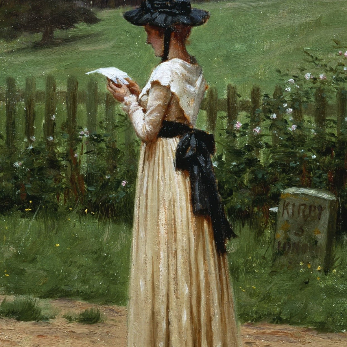 People Oil Painting - Woman Reading in Countryside Garden - Oil Painting Haven