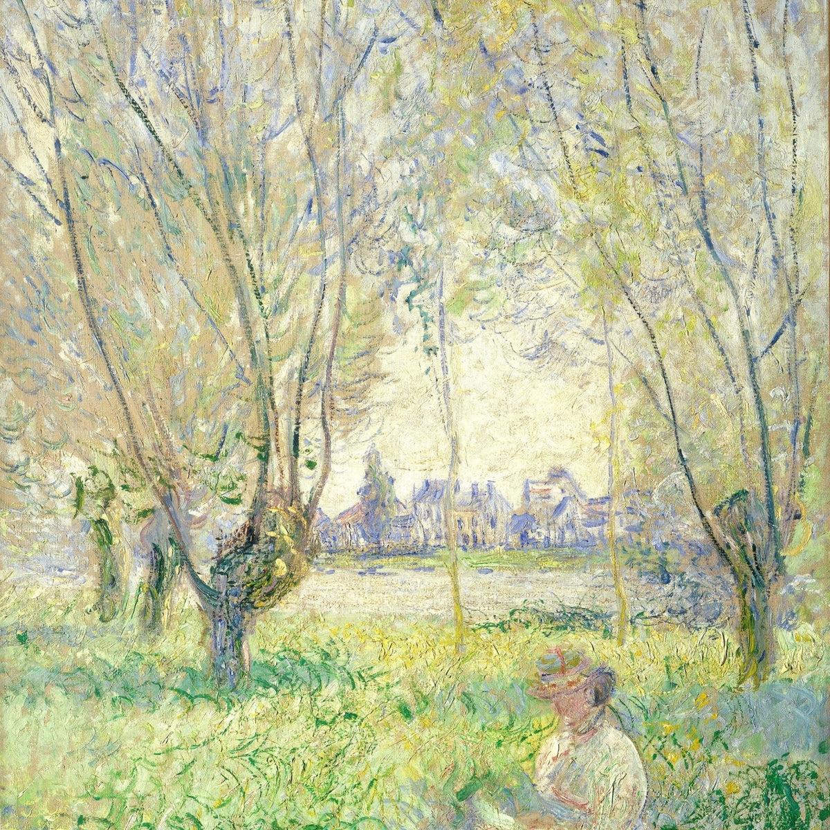 People Oil Painting - Woman Reading in Garden Landscape - Oil Painting Haven