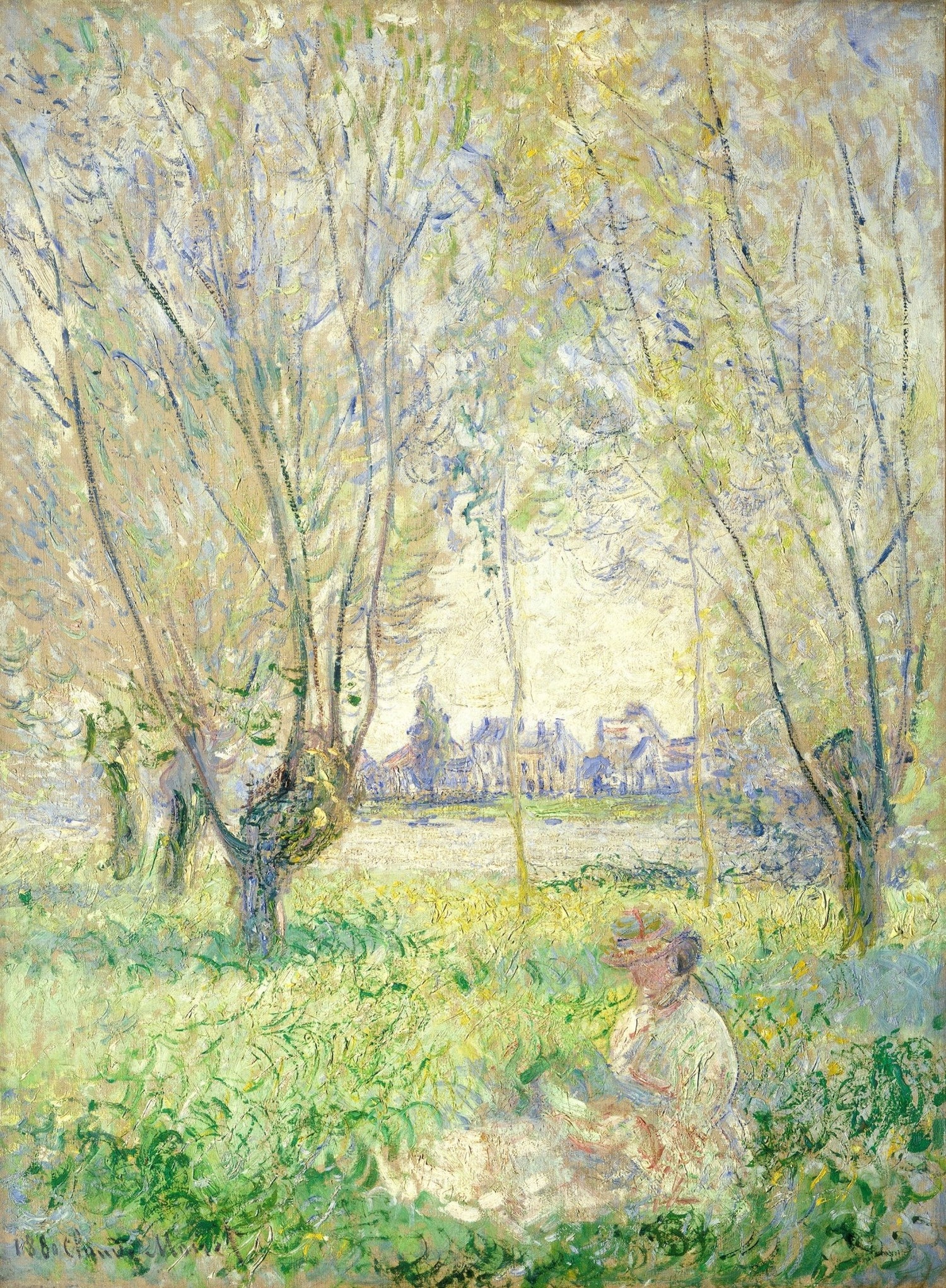 People Oil Painting - Woman Reading in Garden Landscape - Oil Painting Haven