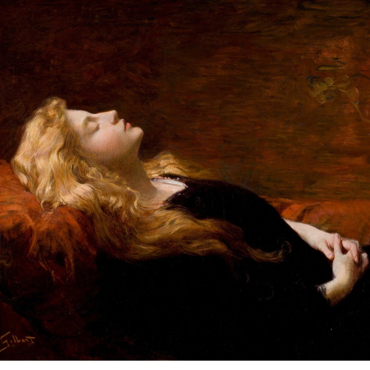 People Oil Painting - Woman Reclining in Quiet Rest Scene - Oil Painting Haven