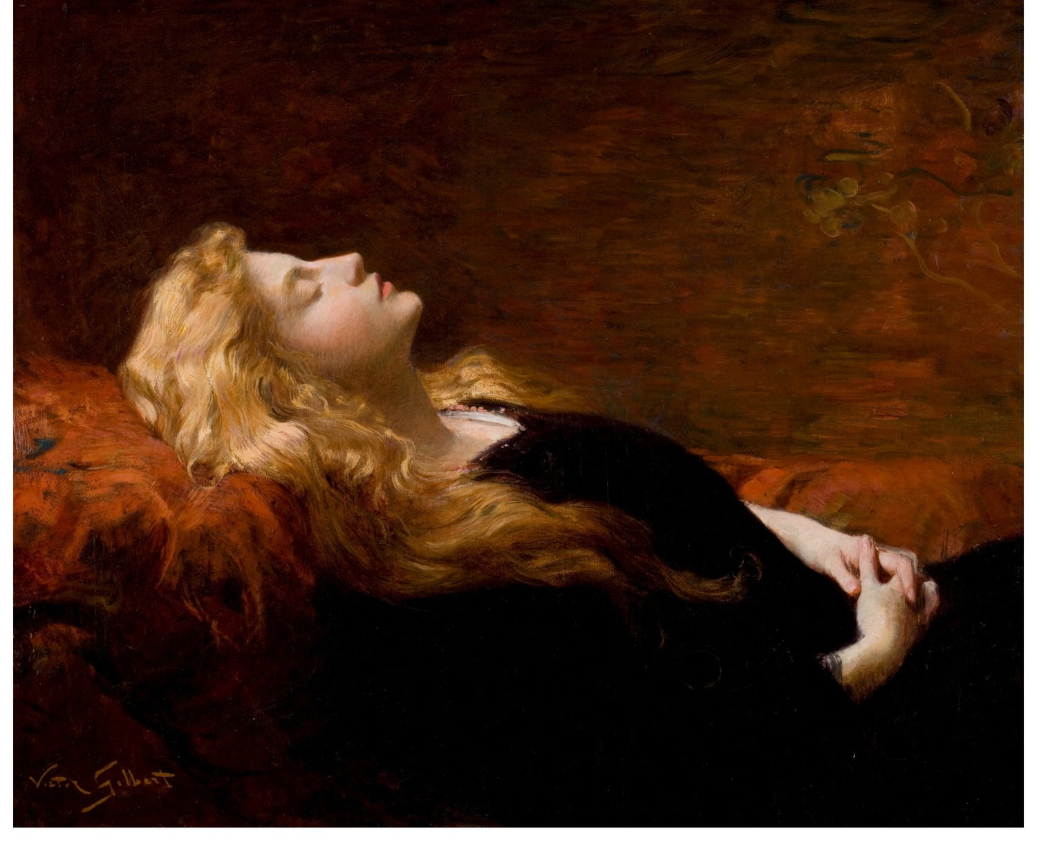 People Oil Painting - Woman Reclining in Quiet Rest Scene - Oil Painting Haven