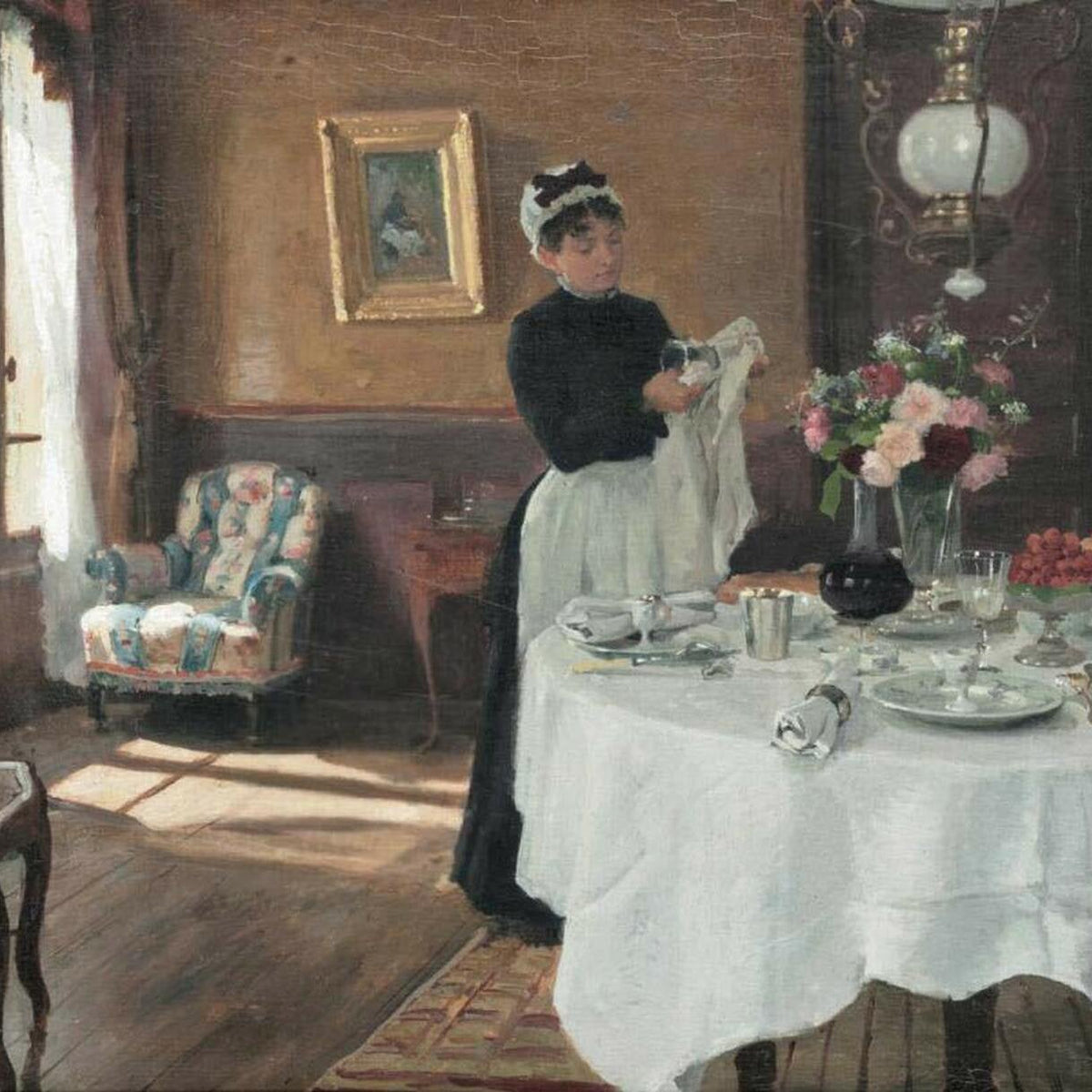 People Oil Painting - Woman Setting Table Interior Scene - Oil Painting Haven
