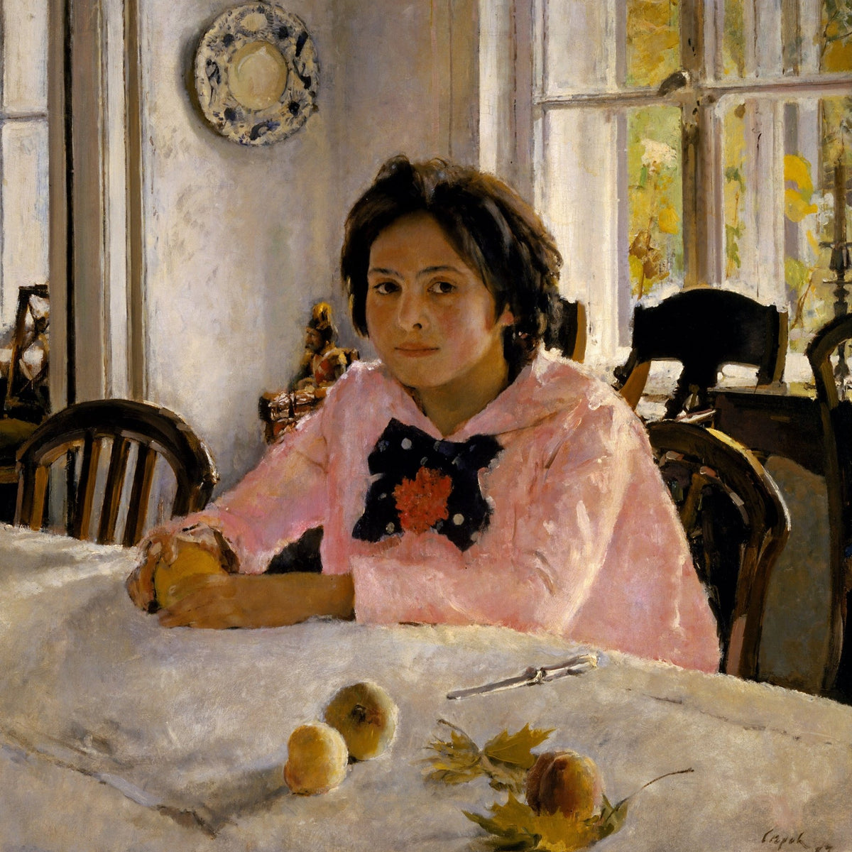 People Oil Painting - Woman Sitting at Table in Sunlit Room - Oil Painting Haven