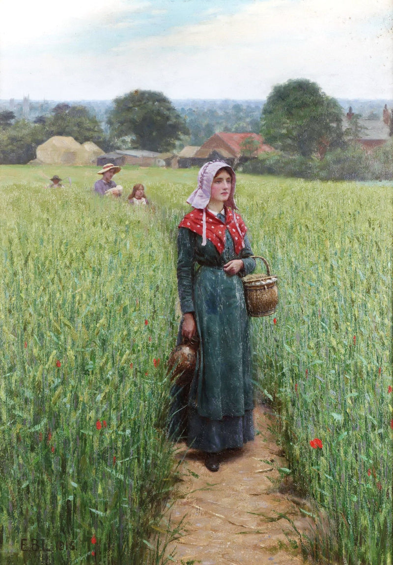 People Oil Painting - Woman Walking Through Countryside Field - Oil Painting Haven