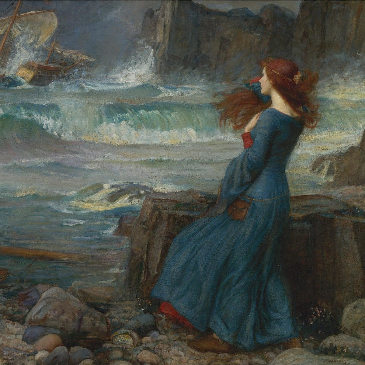 People Oil Painting - Woman Watching Shipwreck at Sea - Oil Painting Haven
