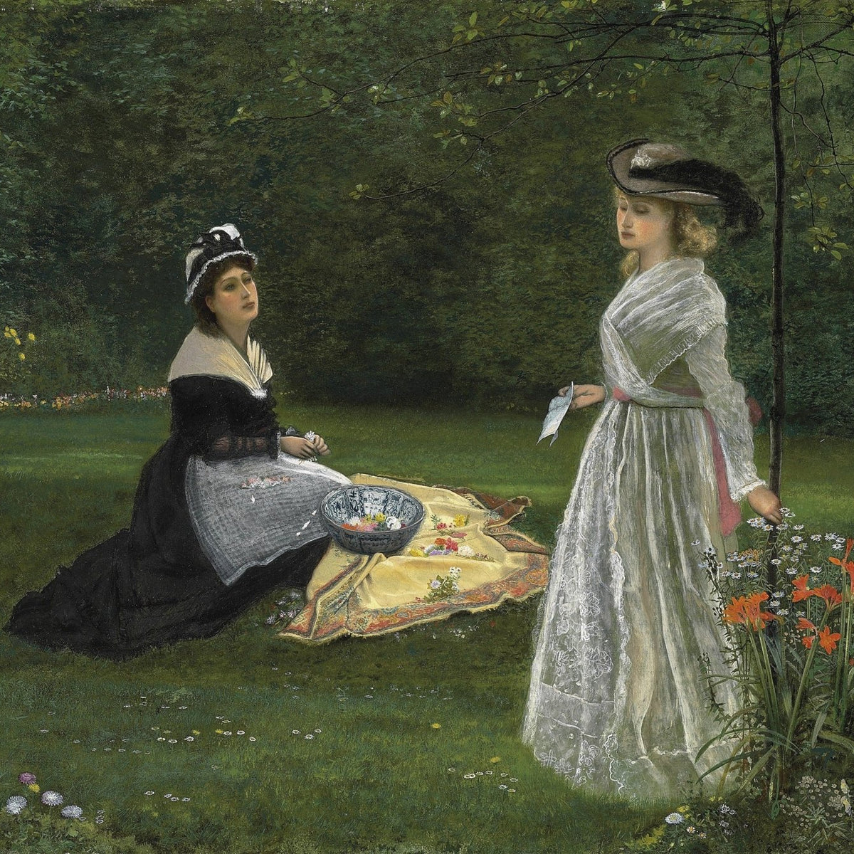 People Oil Painting - Women in Garden Picnic Scene - Oil Painting Haven