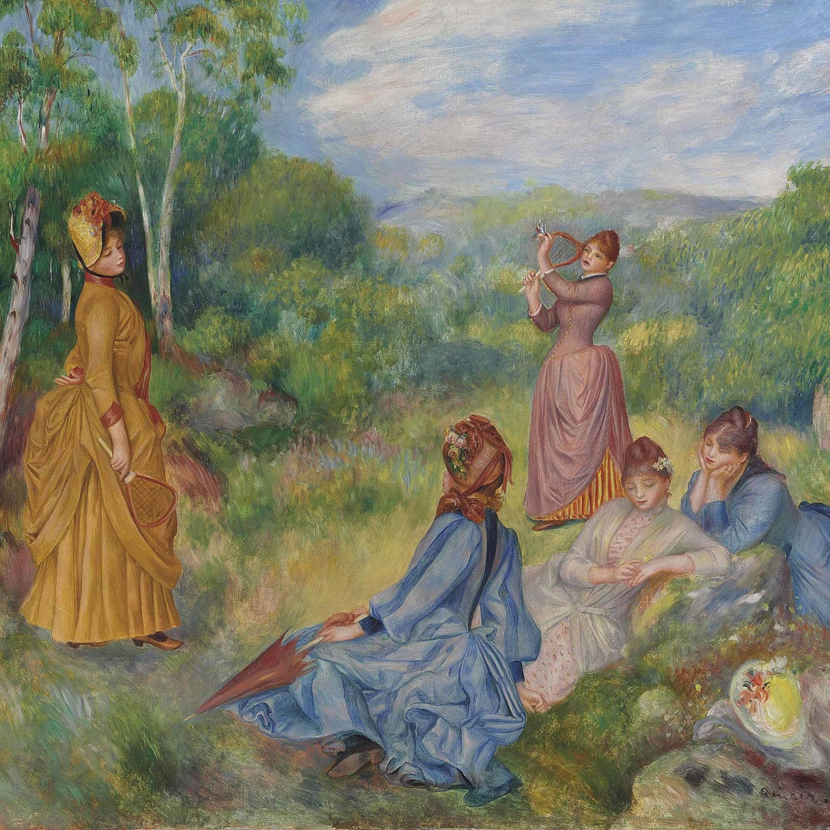 People Oil Painting - Women Playing Shuttlecock Garden Scene - Oil Painting Haven