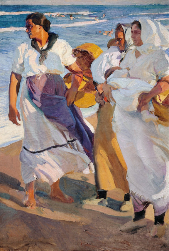 People Oil Painting - Women Walking by the Sea Shore - Oil Painting Haven
