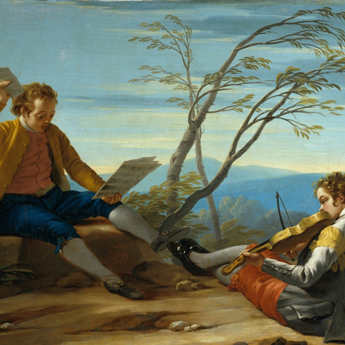 People Oil Painting - Young Musicians Practicing in a Pastoral Scene - Oil Painting Haven