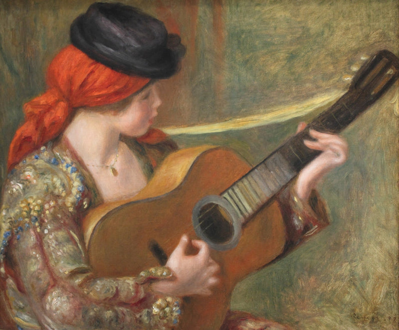 People Oil Painting - Young Woman Playing Guitar Portrait - Oil Painting Haven