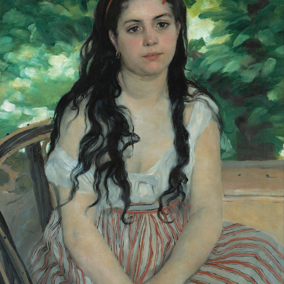 People Oil Painting - Young Woman Portrait in a Summer Garden - Oil Painting Haven