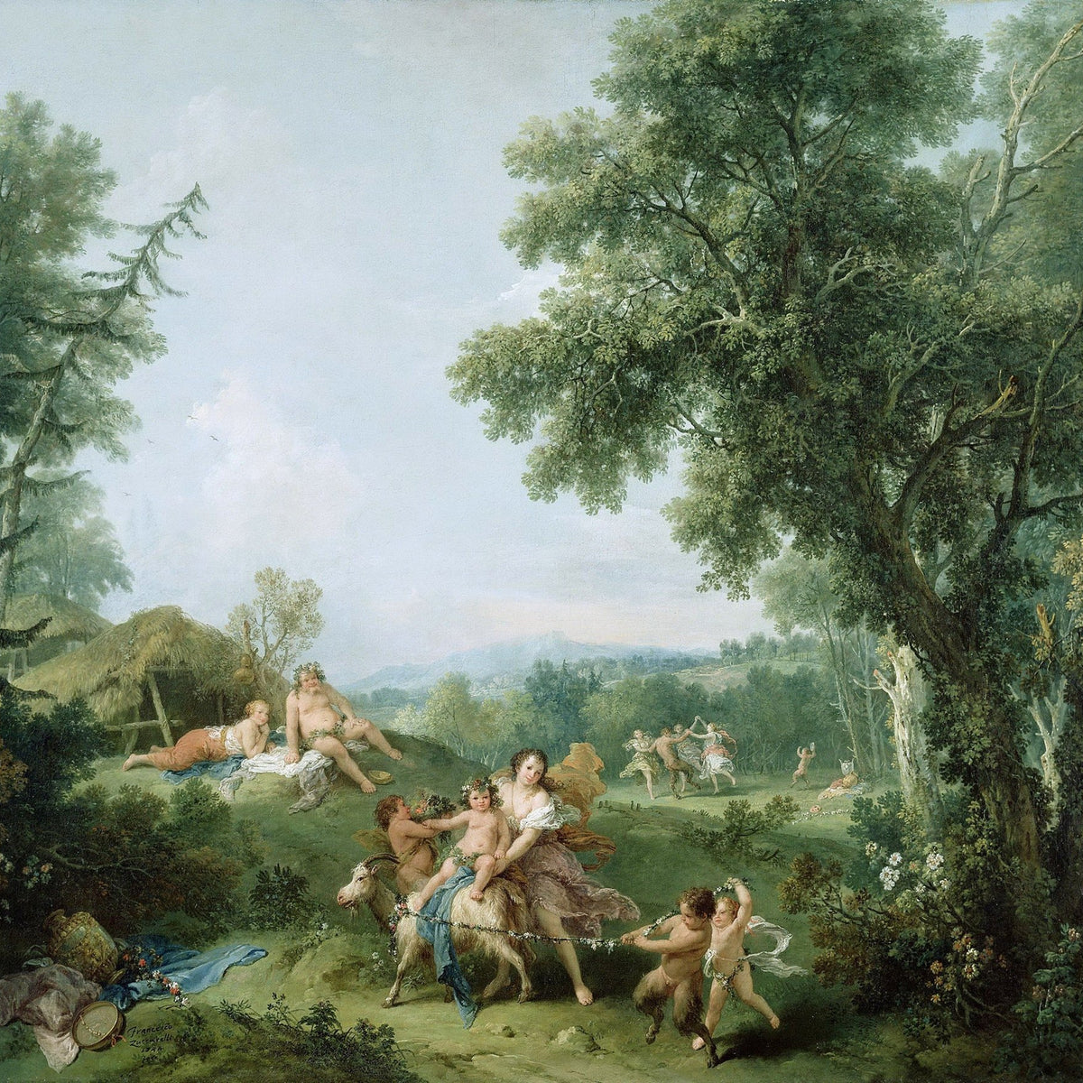 People Oil Paintings - Pastoral Figures and Cherubs in Woodland