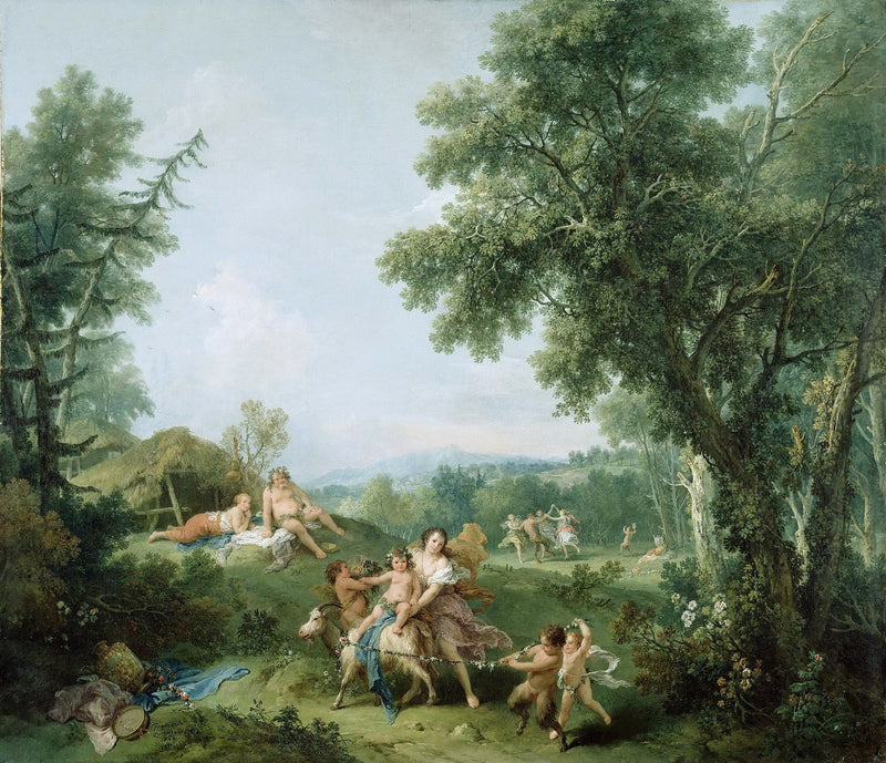 People Oil Paintings - Pastoral Figures and Cherubs in Woodland