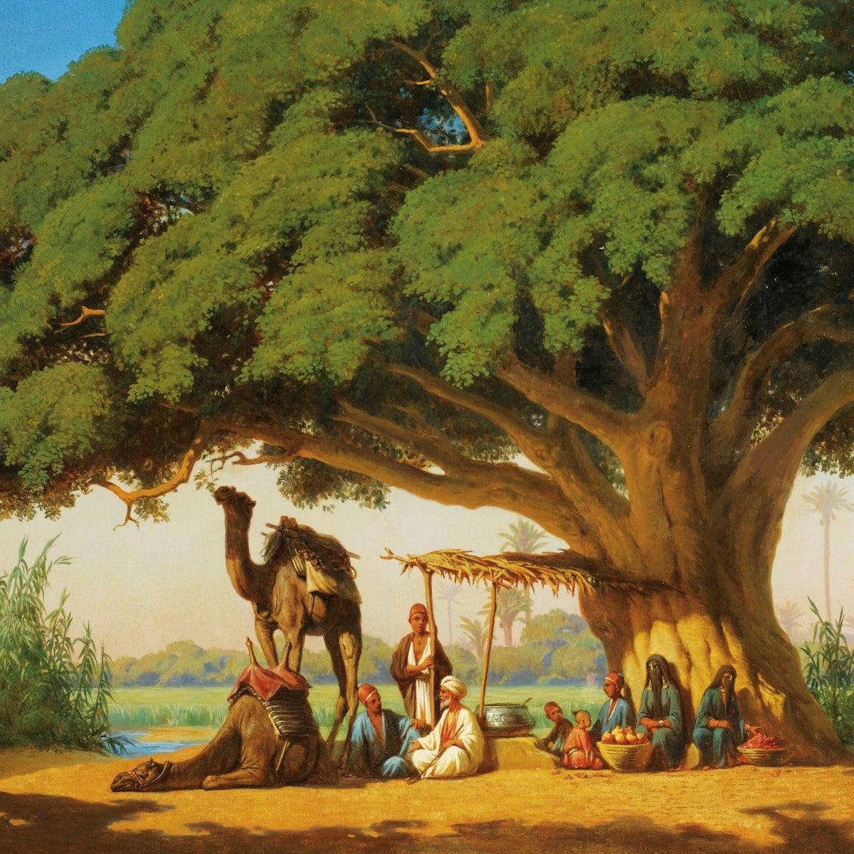 People Oil Paintings - Travelers Resting Beneath a Desert Tree
