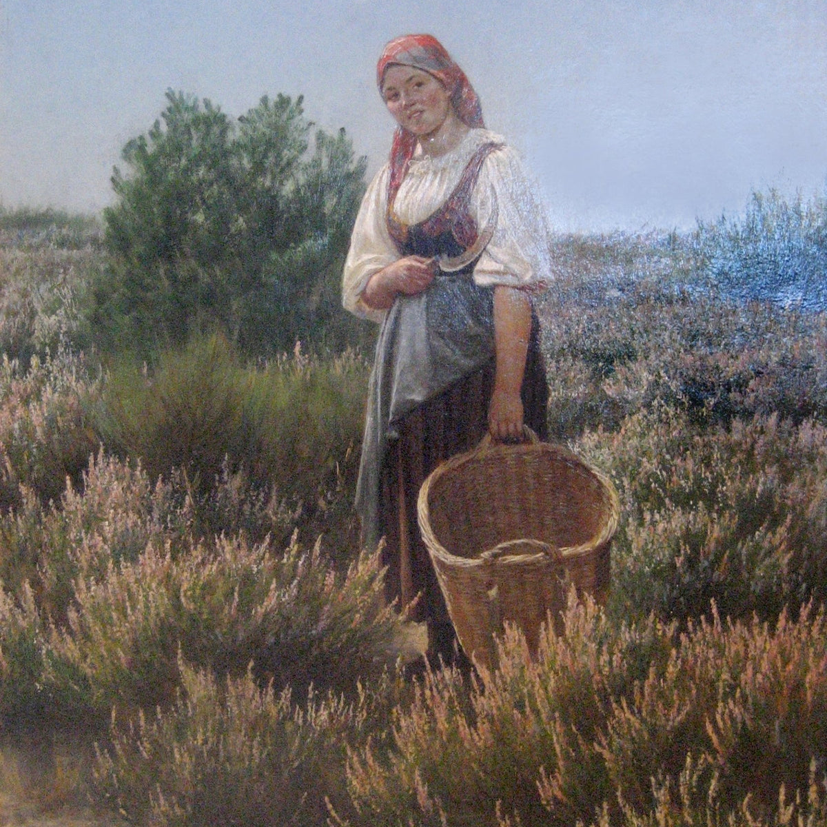 People Oil Paintings - Woman Gathering Heather with Basket