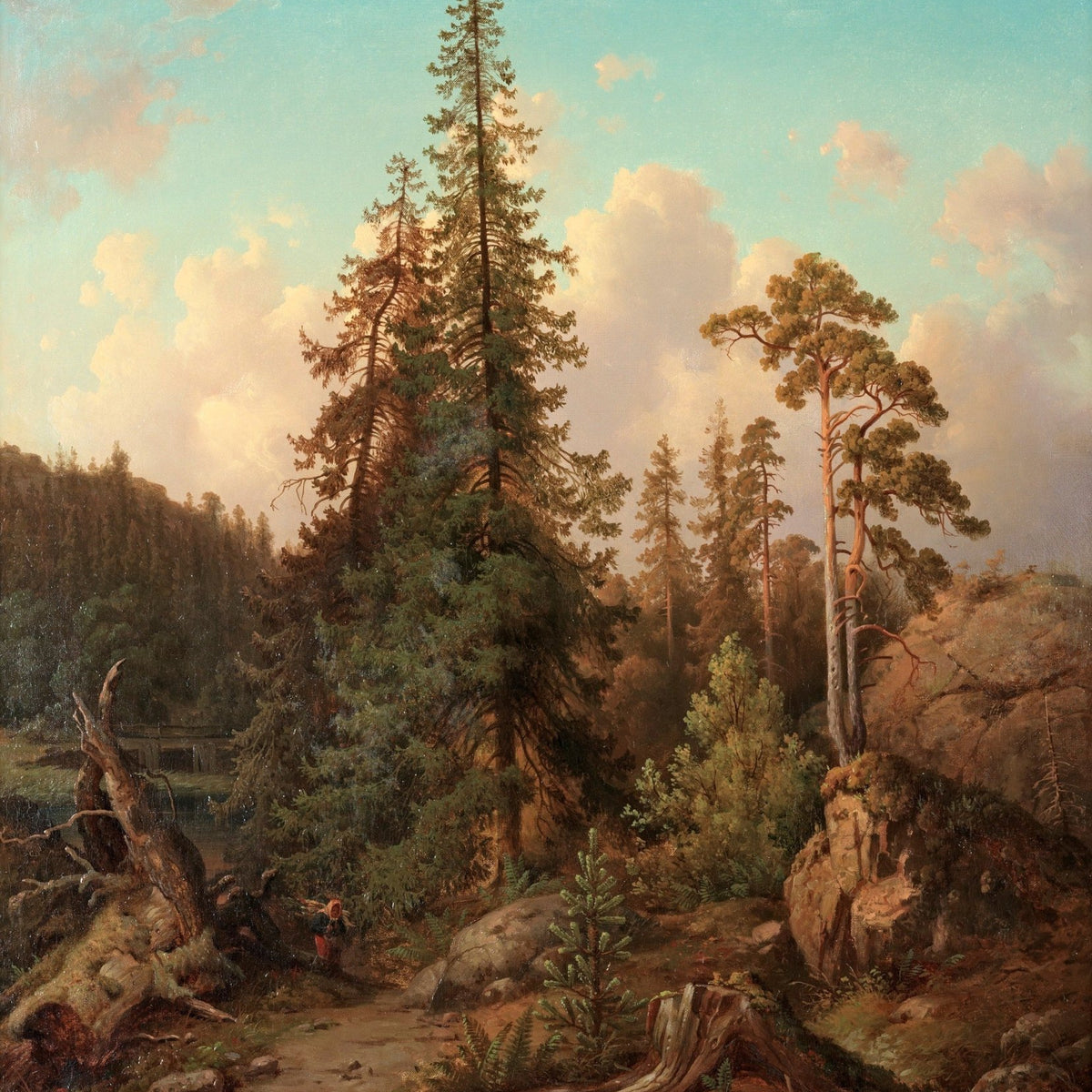 Pine Forest Landscape Oil Painting, Hand - Painted Woodland Scene - Oil Painting Haven